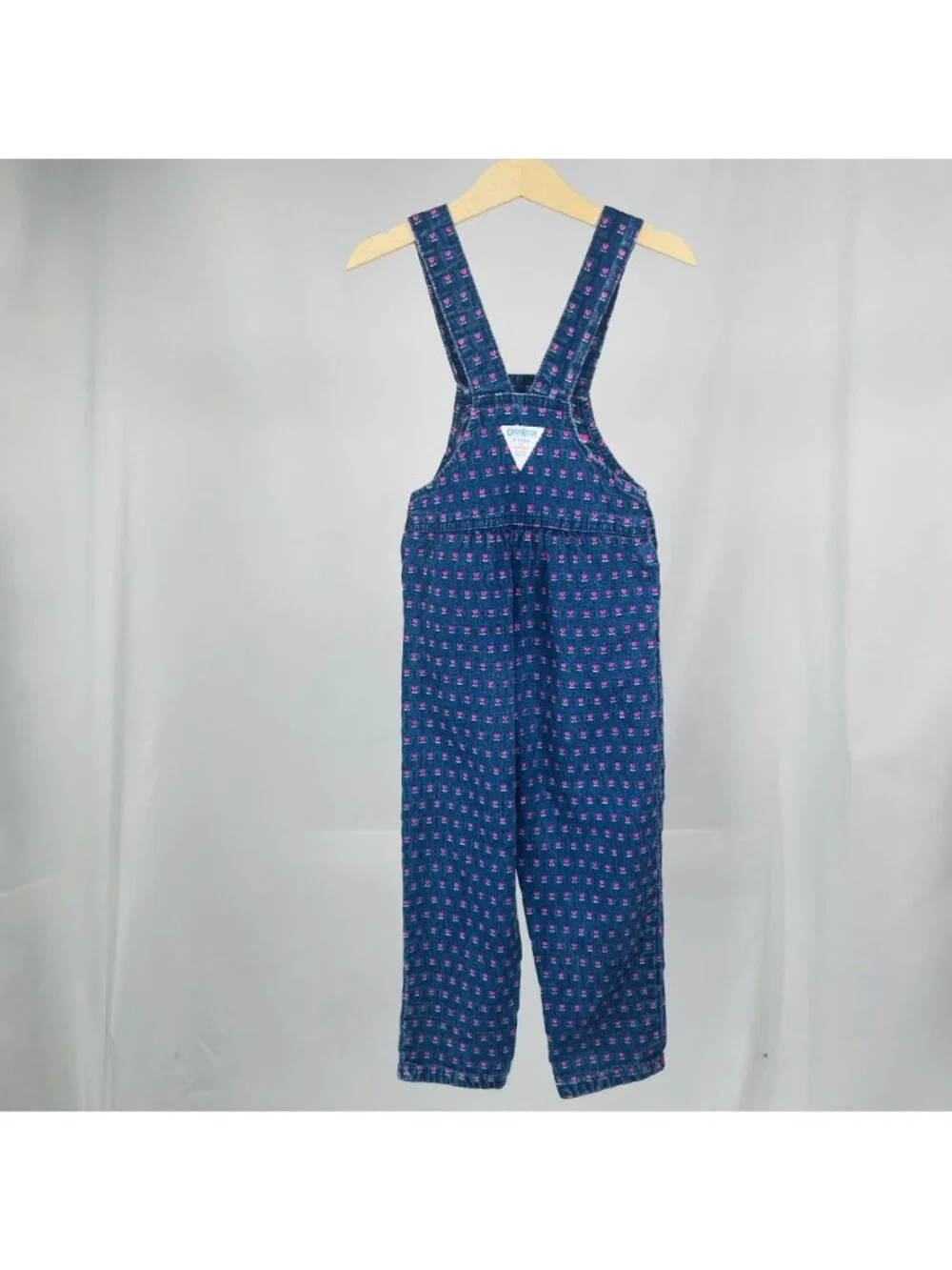 Vintage Oshkosh Girls Tulip Floral Embroidered Dark Wash Denim Overalls 4